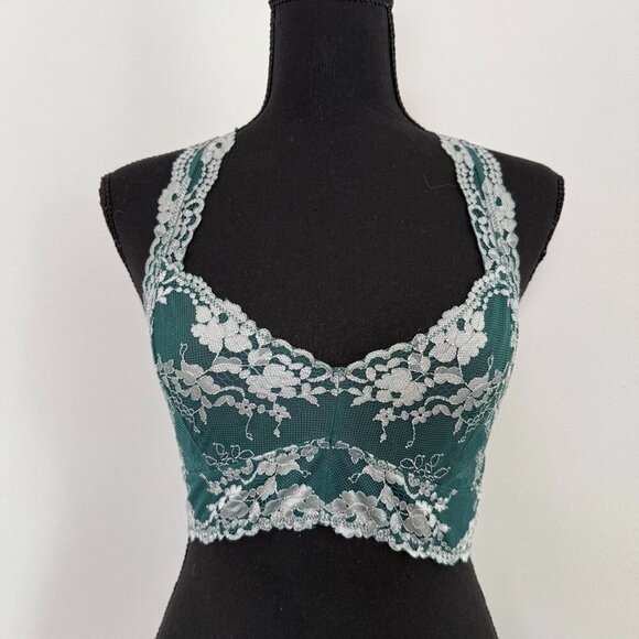 Life Is Good Other - Life is Good Bralette Women's Medium Green Lace Unpadded Floral Forest Fairy